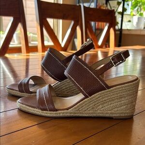 Jack Rogers Brown Textured Leather Wedge Sandals